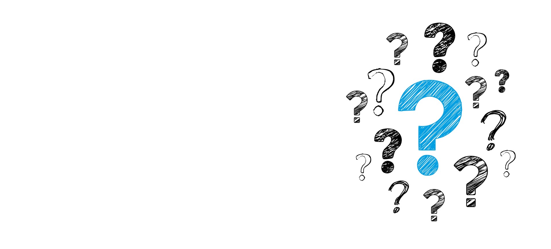 Blue question mark standing out from the crowd. FAQ Concept.